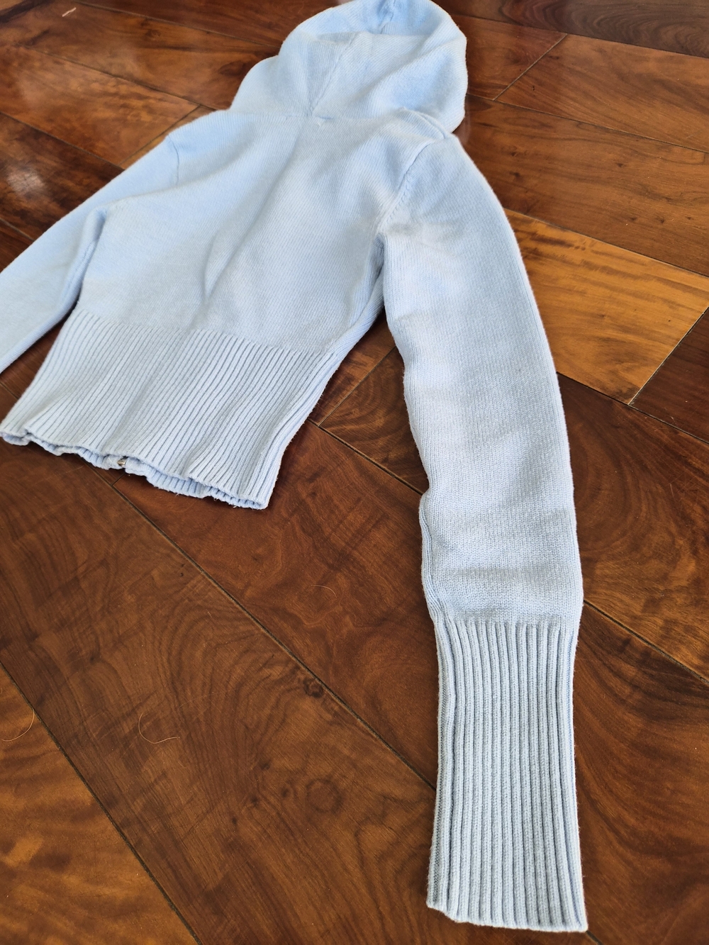 Light Blue Knit Cropped Zip-Up Hoodie Size S (Fits Like a XS) - Picture 15 of 16